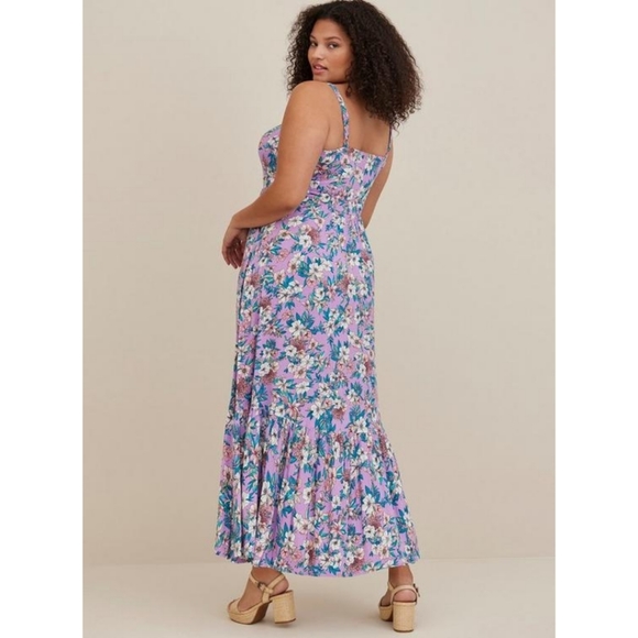 Torrid Size 1 Lenny Tiered Floral Maxi Dress Purple Floral - Picture 3 of 7